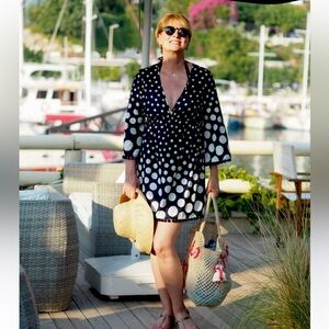 Boden Navy and White Polka Dot Swim Coverup